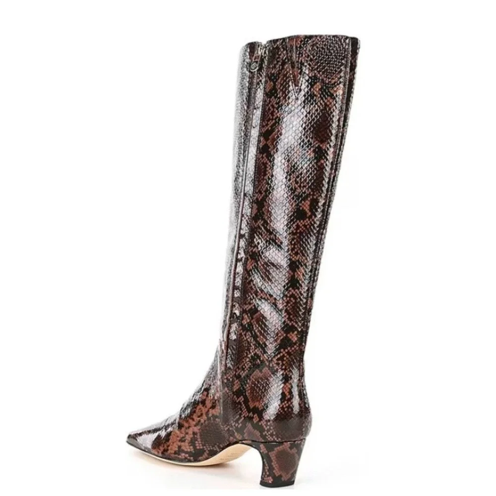 NWOB Antonio Melani Brown Python Snake Print Patent Leather‎ Boots Zip Sz 8M